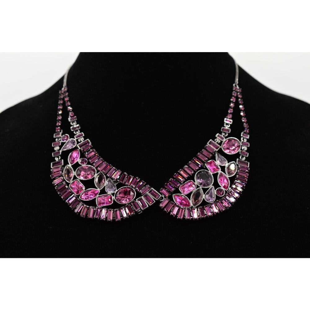 Carolee Lux Statement Purple Crystal Collar Necklace Baguette Rhinestone Bin2